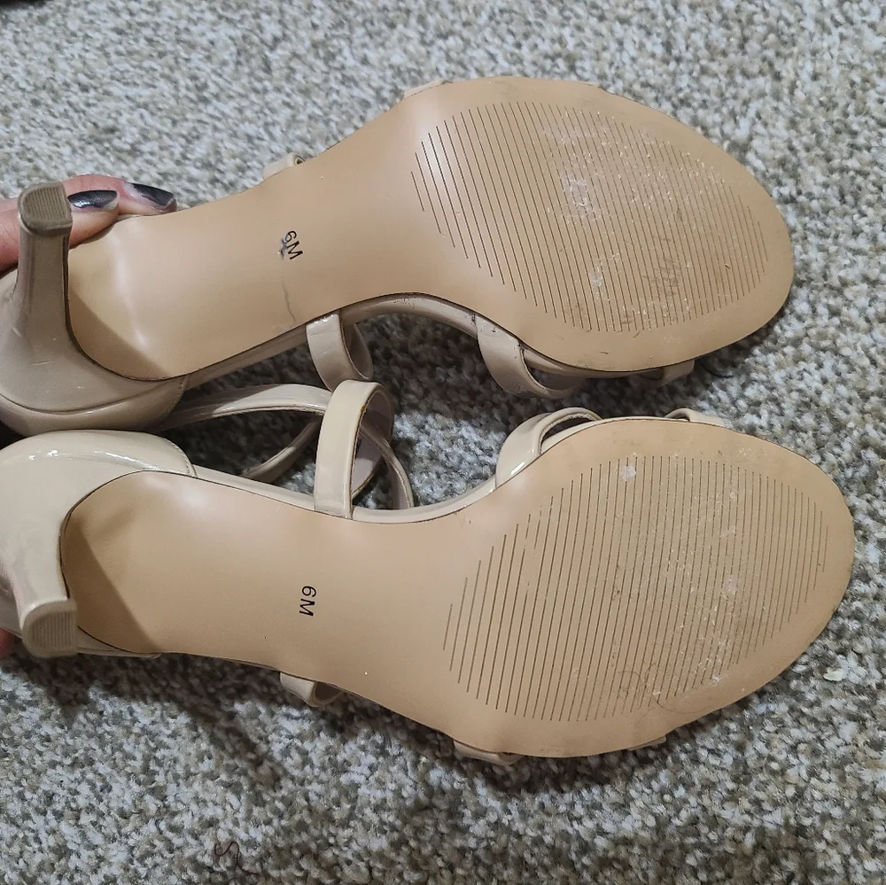 Neiman Marcus Patent Nude Strappy Heeled Sandals - Picture 6 of 6